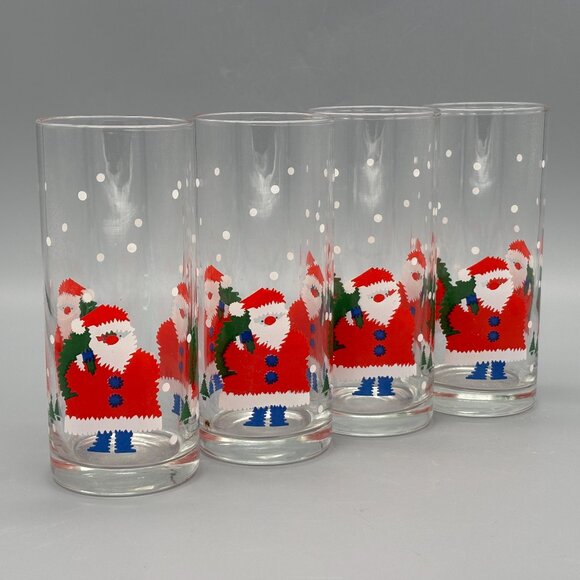 Vintage Santa Claus Highball Glasses (Set of 4), Snowfall Christmas Tumblers - Picture 1 of 5